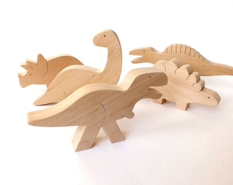 Wooden Dinosaurs - Educational Waldorf Toy - Wooden Toddler Toys - Dinosaur Figures