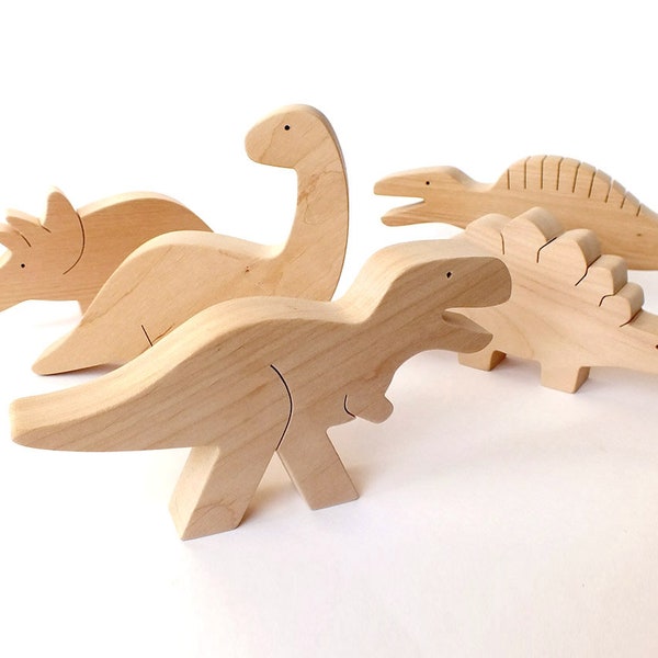 Wooden Dinosaurs - Educational Waldorf Toy - Wooden Toddler Toys - Dinosaur Figures