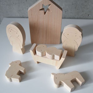 Modern, Minimalist Style Wooden Christmas Nativity Set of 7 pcs image 4