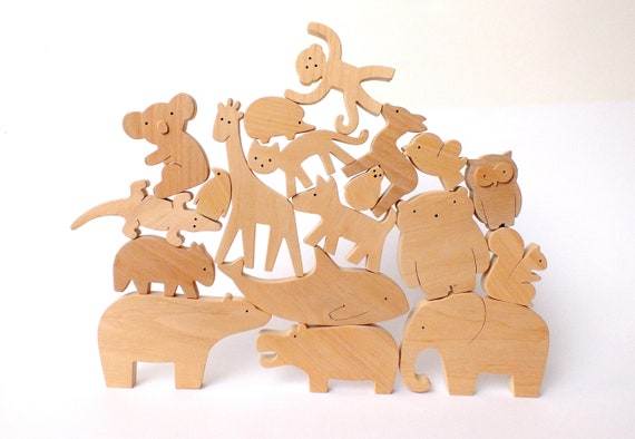 Wooden Animals Stacking Balance Toy | Etsy