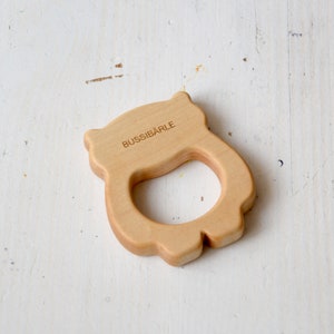 Organic Wooden Baby Teething Toy Natural Wooden Teether Teddy Bear New Baby gift image 2