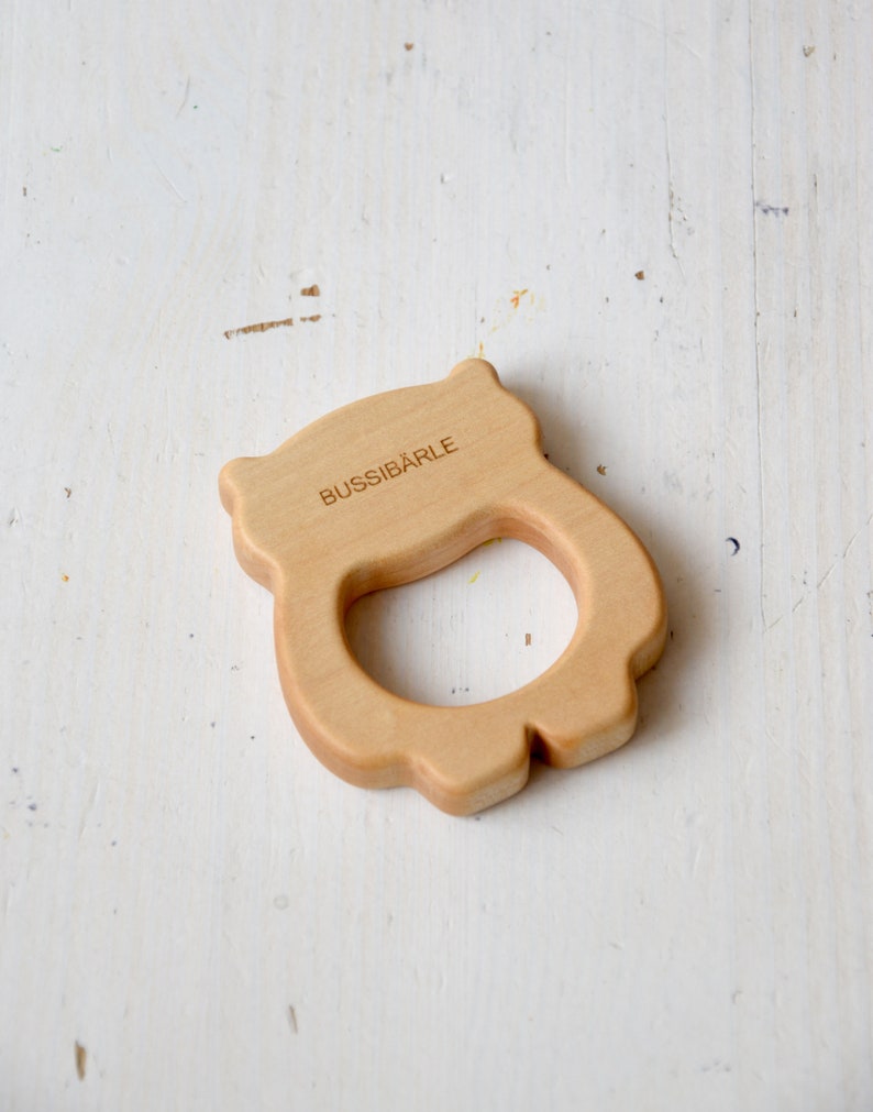 Organic Wooden Baby Teething Toy Natural Wooden Teether Teddy Bear New Baby gift image 2