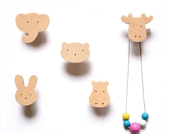 Ganchos de animales de madera - Ganchos de pared para habitación infantil - 1 pieza