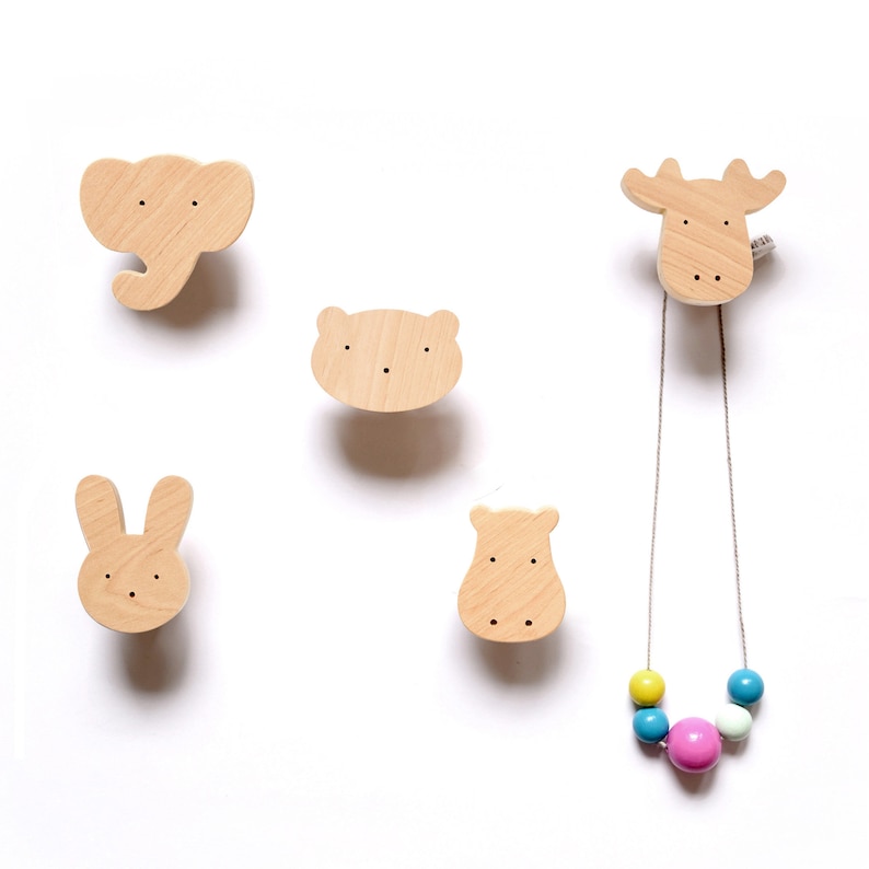 Wooden Wall Hooks for Kids Room - Animals