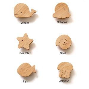 Wooden Wall Hooks for Kids Room - Octopus, Whale, Jellyfish, Fish, Sea Star, Shell