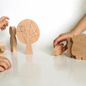 Natural Wooden Toy Set Girl and Forest Animals Creative Open-ended Personalized Woodland-Themed Toy for Girl image 7