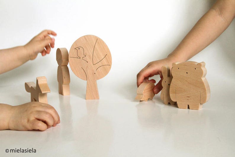 Natural Wooden Toy Set Girl and Forest Animals Creative Open-ended Personalized Woodland-Themed Toy for Girl image 7