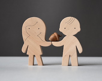 Girl and Boy figurines - Handmade wooden dolls - Wooden people - SAMPLE SALE