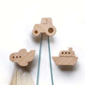 wooden wall hooks for kids - Tractor, Airplane, Ship