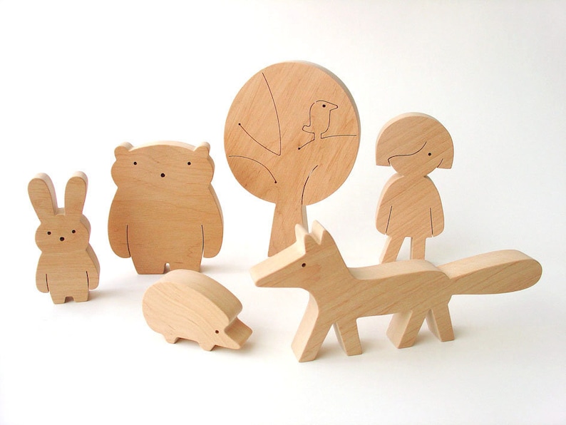 Natural Wooden Toy Set Girl and Forest Animals Creative Open-ended Personalized Woodland-Themed Toy for Girl image 6