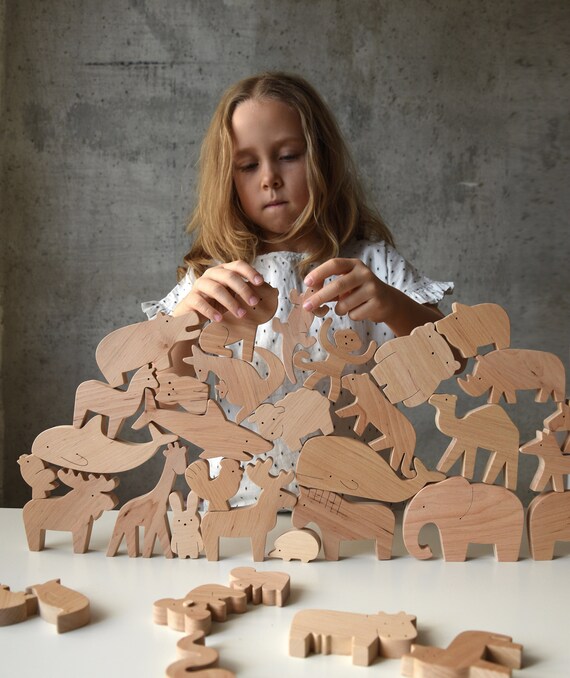 wooden stacking animals