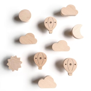 Boutons de commode pour chambre d'enfant, décoration ciel et nuages, poignées de tiroir pour chambre de bébé, montgolfière et étoiles