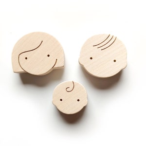 Houten magneten voor kinderen - familie - moeder, vader, baby - set van 3