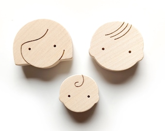 Wooden Magnets for Kids - Family - Mom, Dad, Baby - Set of 3