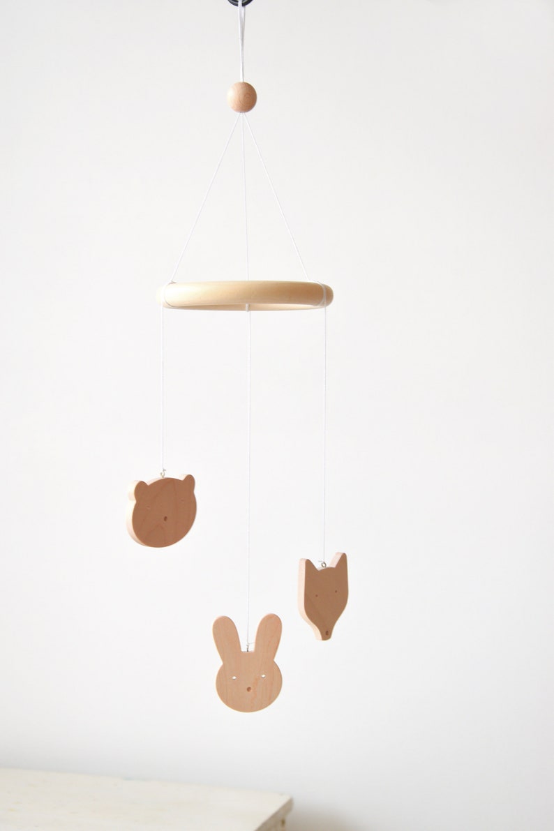 Minimalist Baby Mobile Woodland with 3 animals - hare, bear and fox