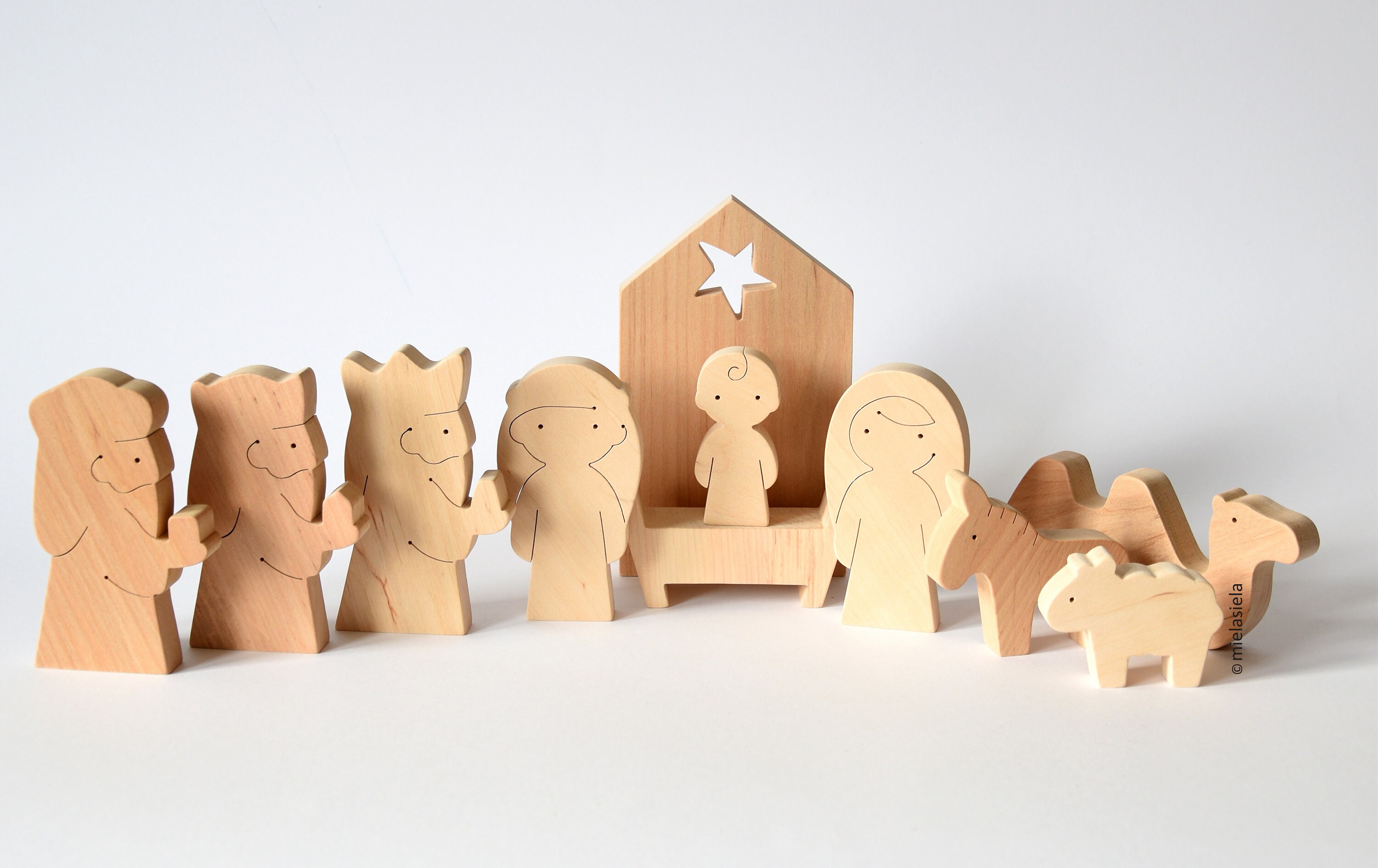 Nativity Scene Set of 11 wooden figures Etsy