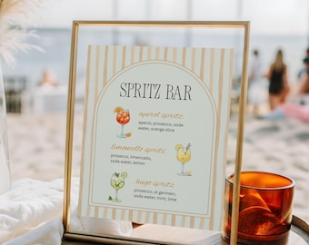 Editable Spritz Bar Sign Template, Watercolor Cocktail Art (8x10 Instant Download)