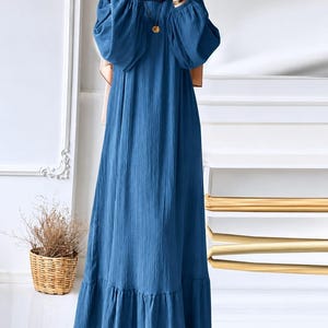 round neck pleated loose denim dress Round Neck Pleated Loose Solid Color Casual Plus Size Denim Dress