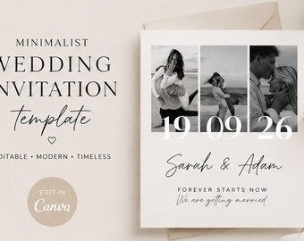 Modello di invito di nozze moderno | Biglietto "Save the Date" minimalista | Invito modificabile su Canva