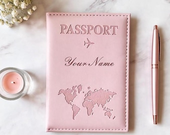 Étui pour passeport personnalisé, portefeuille de voyage personnalisé, cadeau de mariage et de lune de miel pour couple, accessoire de voyage élégant, porte-passeport