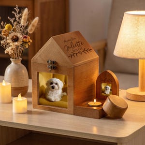 Dog Urn For Ashes Custom Engraved Wood Memorial Box With Photo Frame Personalized Pet Cremation Keepsake,Dog Remembrance Gift