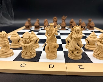 Fantasy sea creature chess set