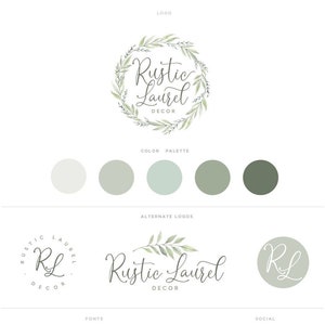 Custom Premade Watercolor Botanical Logo Design, Predesigned Wreath Logo, Boutique Logo,  Home Decor Logo Branding, Pretty Etsy Shop Logo