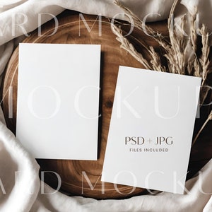 Boho Karten Mockup, Vertikales Karten Mockup, Hochzeit stationäres Mockup, Erdiges Holz und Leinen zweiseitiges Karten Mockup, Neutral 5x7 Karten Mockup 20A