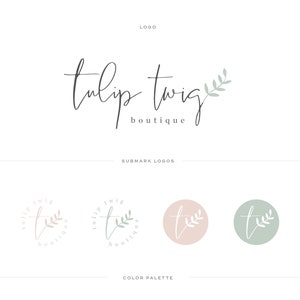 Premade Twig Logo, Modern Calligraphy Logo design, Laurel Leaf branding, Botanical Logo Design, Custom PreDesigned Photography Logo