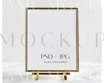 Modern Gold 8x10 table frame mockup, Gold table sign 8x10, Easel table frame mockup, 8x10 ratio picture frame mockup, wedding sign mockup