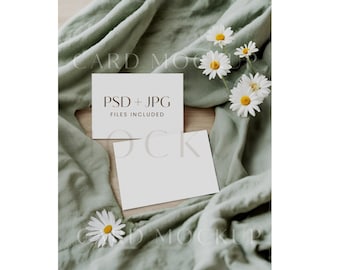 Boho Daisies Card Mockup, card mock up, Wedding stationary mockup, Sage Green tones two sided card mockup, Neutral 5x7" card mock up CM48