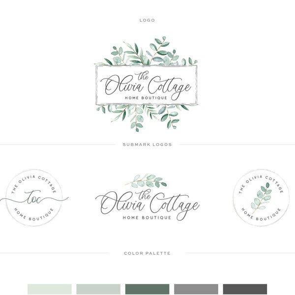 Eucalyptus Logo - Premade photography or boutique Logo Design - Blogger Logo - Botanical Wreath Logo -Small Business Branding Package