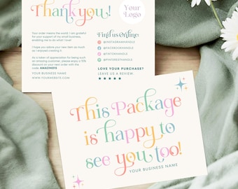 Colorful Business Thank You Card Canva Template, Printable Retro Thanks For Purchase Editable Small Business Package Insert Card, Theory