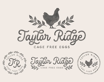 Farm Logo design, Retro Badge Logo, Egg Logo, Chicken Logo, Organic PreDesigned Custom Logo, Hand Drawn branding, Chicken Egg Logo Brand Kit