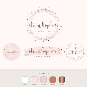 Pretty Rose Gold Pink Confetti Logo Design, Premade Modern Watercolor Logo, Feminine Heart Logo, Boho Sparkle Etsy Shop Small Business Logo