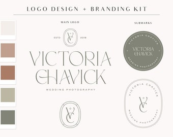 Semi Custom Modern Logo Design, Minimalist Font Logos, Premade Branding Suite, Small Business or Wedding Photography Brand Kit