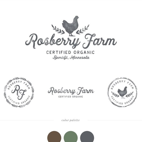 Farm Logo design - Retro Badge Logo - Egg Logo - Chicken Logo - Organic PreDesigned Custom Logo - Hand Drawn - branding - Photography Logo