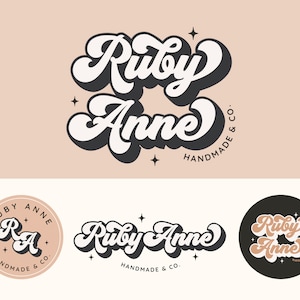 Boho Retro Logo Instant Download, Premade Logo Kit, Groovy Script Logo Design, Small Business Logo Set, Chunky Script Brand, Ruby Kit