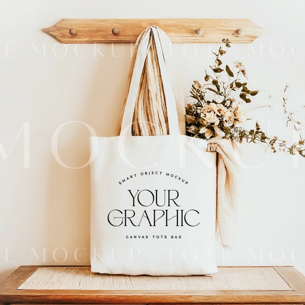 Boho Canvas Tote Mockup, Cloth Tote Bag mockup, Smart Object Product Mockup, Branding Mock-Up, Natural Canvas Tote Bag Mock Up GTM06