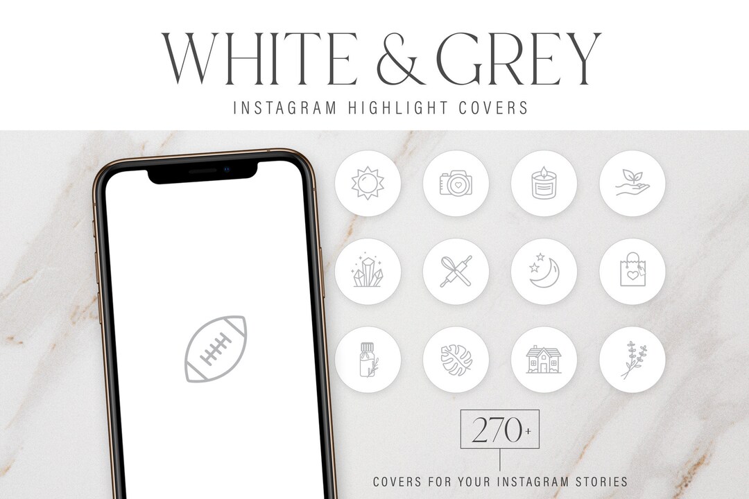 270 White & Grey Instagram Highlight Cover Images, Modern White Gray
