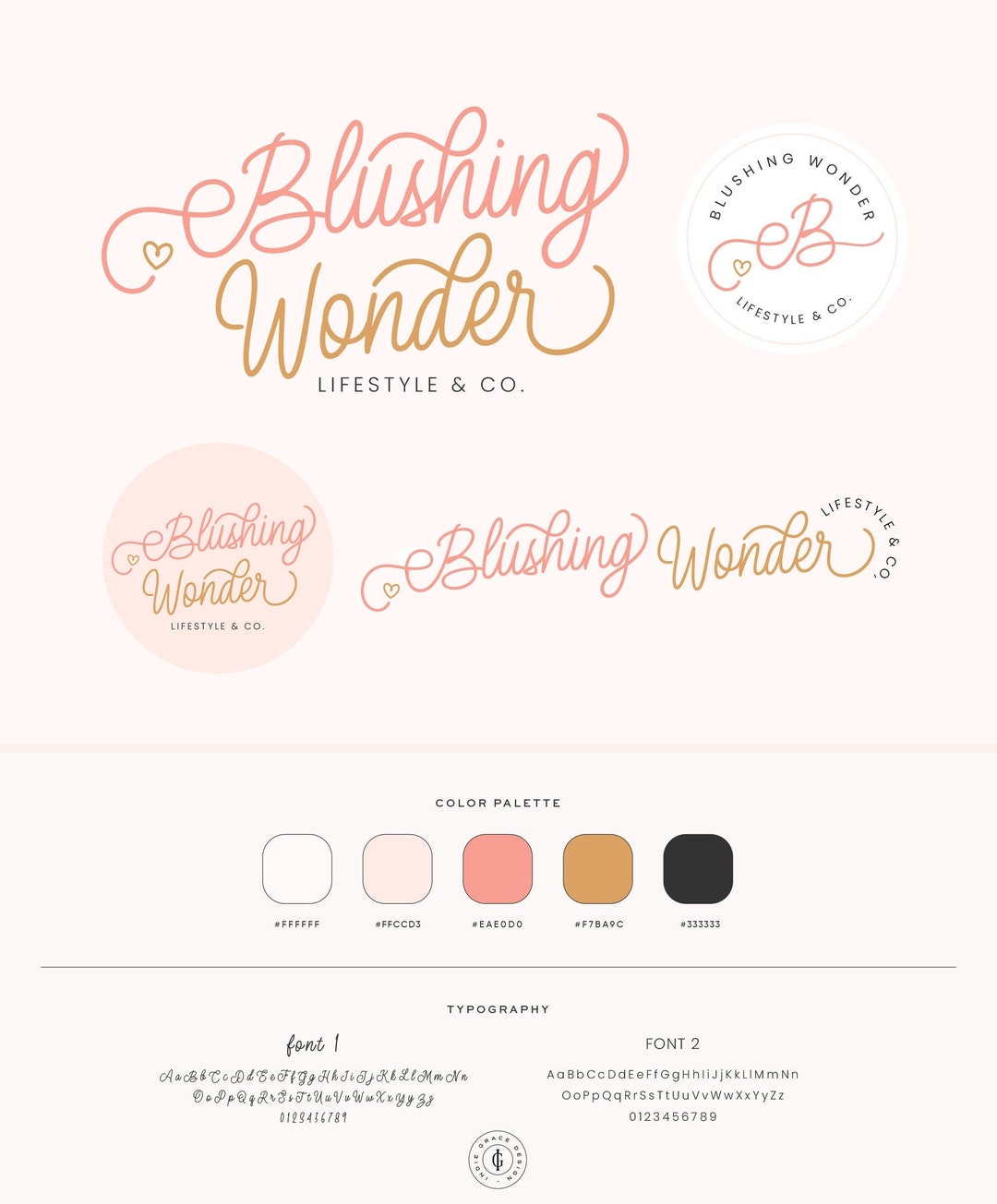 Peach Pink Heart Logo Design, Feminine Premade Logo, Bright Colorful