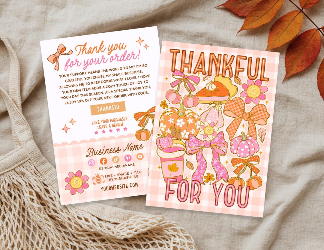 Editable Fall Thank You Card Template, Coquette Autumn Small Business ...