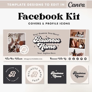 Kit retro editable para Facebook, banners para páginas de Facebook con estilo, branding de Facebook DIY, plantilla moderna de portada de Facebook en Canva, Ruby