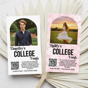 Modèle de carte modifiable moderne de fonds universitaire, insertion de code QR pour fête des diplômés photo bricolage, impression d'obtention du diplôme d'études secondaires, fonds de don Venmo, SAM