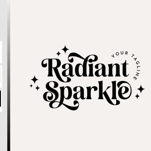 May include: Black and white logo design with the text "Radiant Sparkle" in a stylized font. The text is surrounded by small stars. The text "Your Tagline" is in a circle above the text.