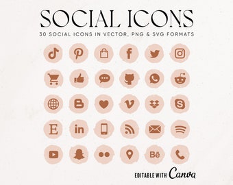 Modern TerraCotta Social Icons, Blush Painted Social Media Icons, Minimalist Social Media Pack, Social Icon Set, Editable Canva Social Icons