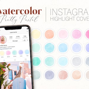 20 Pretty Pastel Watercolor Instagram Highlight Covers, Color Pop Story Covers for Instagram, Bright Painted Instagram Story Icons Rainbow