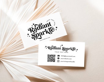 Editable Minimalist Black and White Business Card Template with QR Code - Canva Business Card Design, Printable Business Card - Radiant