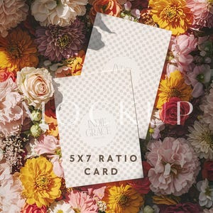 Maqueta de tarjeta floral, maqueta de tarjeta vertical, maqueta de papelería de boda, maqueta de tarjeta de dos caras Grandmillennial, maqueta de tarjeta Boho 5x7 FCMV01