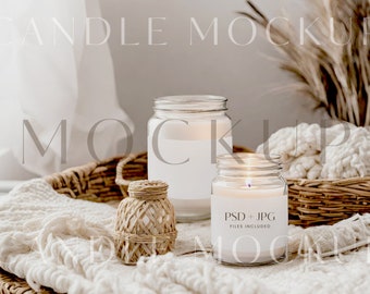 Double Glass Jar Candle Label Mockup Template, Glass Candles mock up, Boho Jar Candle Mockup Template, Photoshop smart object mockup SC07